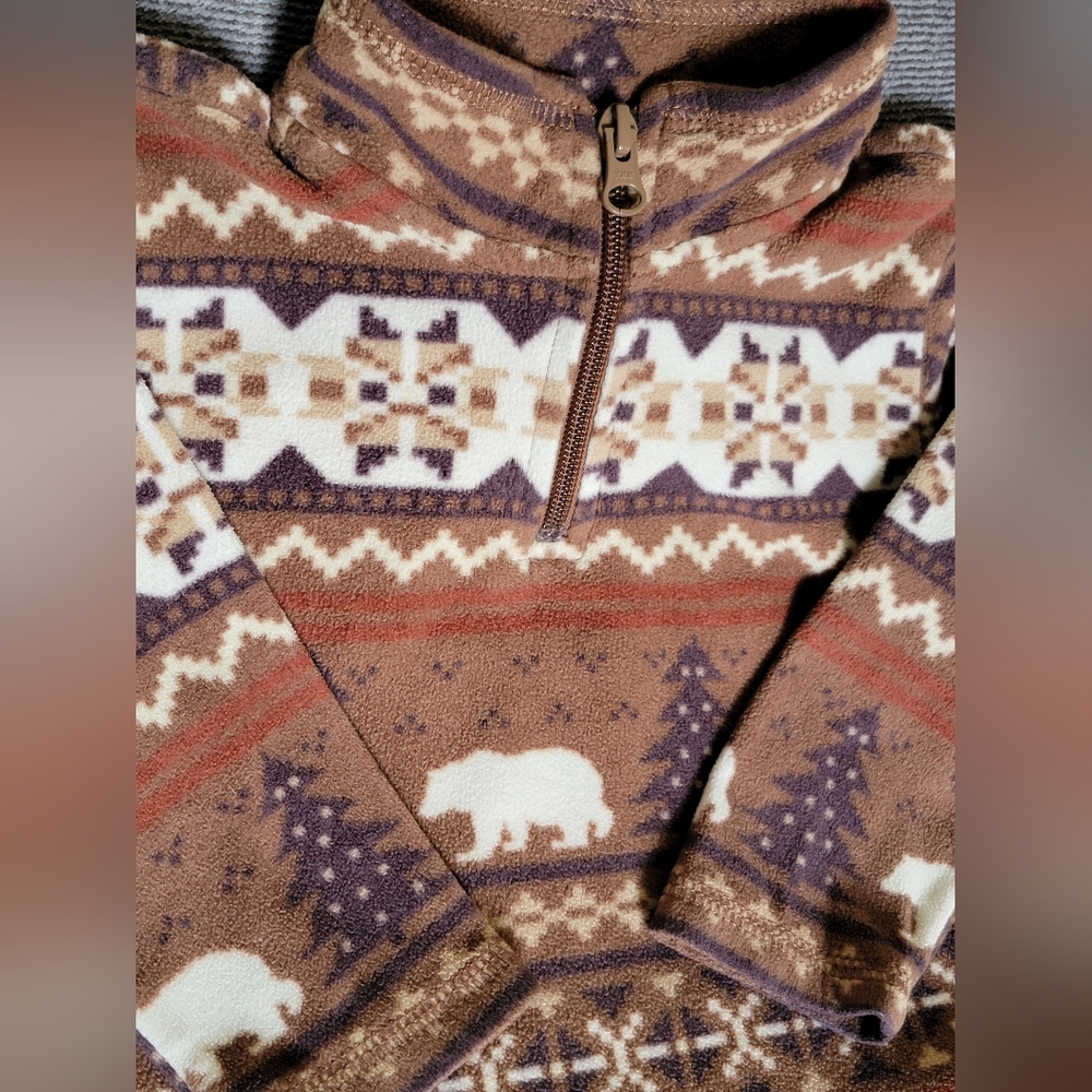 The Children's Place Brown Patterned Half-Zip Fleece Pullover Sz 18-24M LIKE NEW